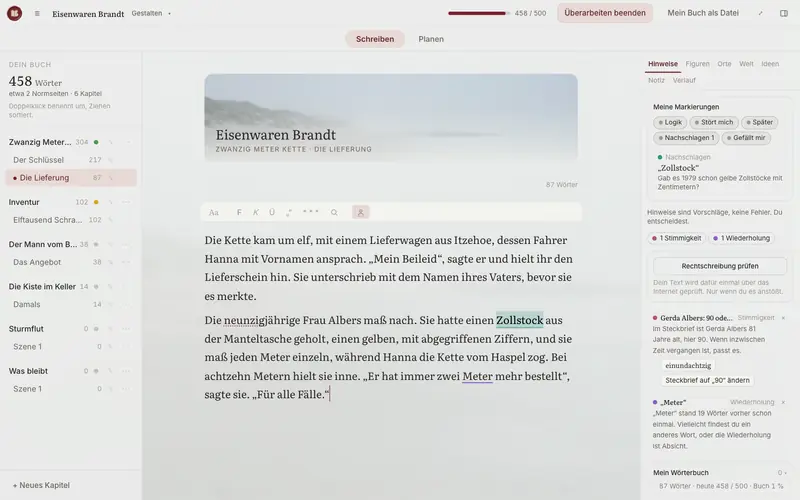 Hinweis zur Stimmigkeit: Alter im Text gegen Steckbrief, dazu eine eigene Markierung