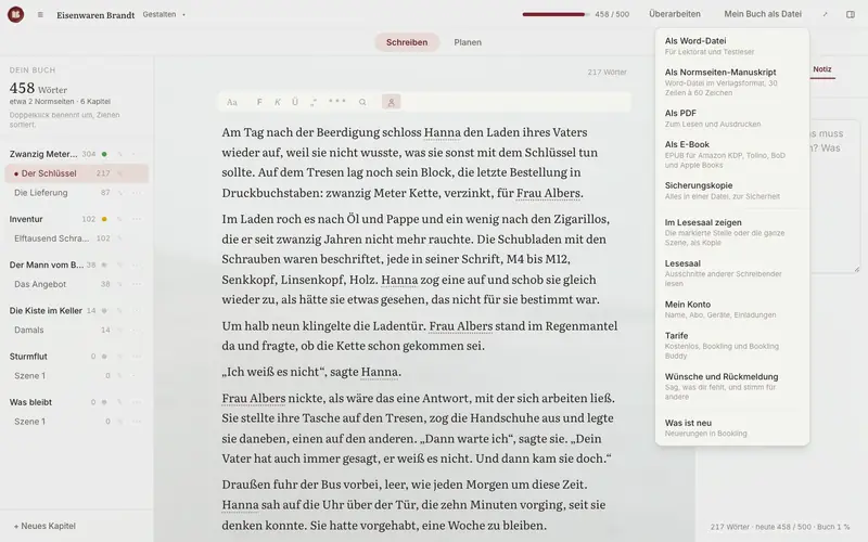 Das Menü „Mein Buch als Datei“