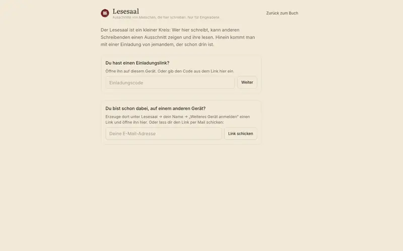 Der Eingang zum Lesesaal mit Einladungscode