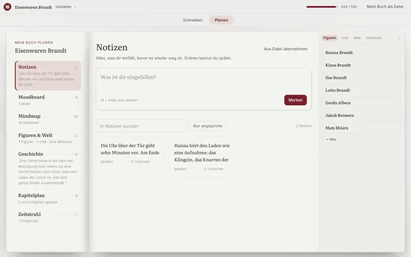 Notizen mit Eingabefeld „Was ist dir eingefallen?“