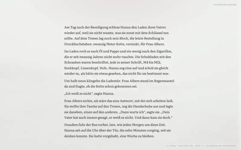 Schreibmodus: nur der Text, der aktuelle Absatz hell