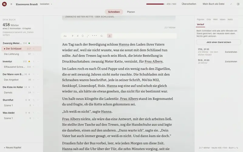 Der Verlauf einer Szene mit gesicherten Fassungen