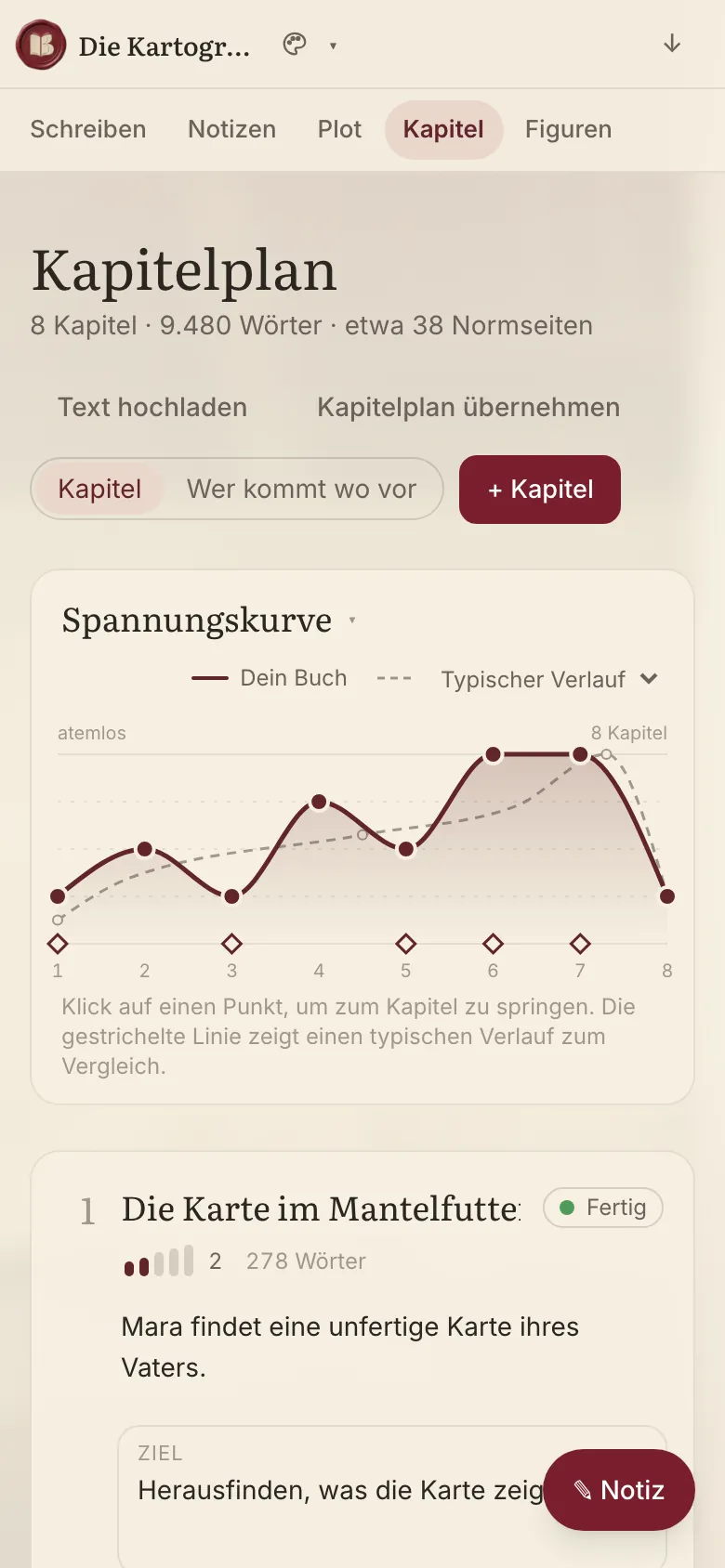 Kapitelplan auf dem Handy